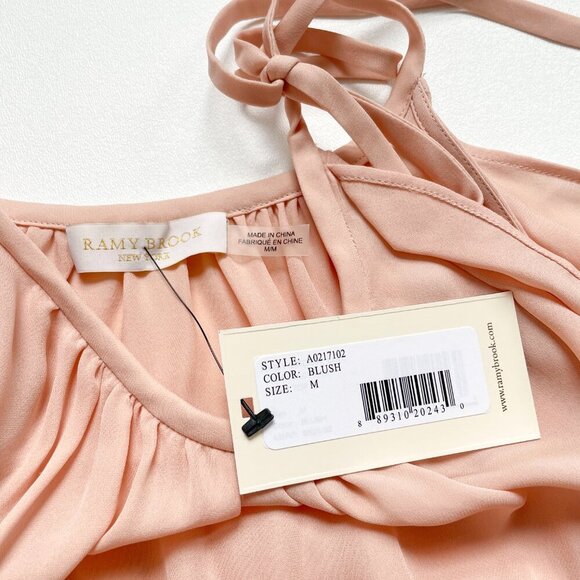Ramy Brook Tiera Tie Shoulder Silk Ruffle Top Blush Size Medium NEW NWT - Picture 5 of 8